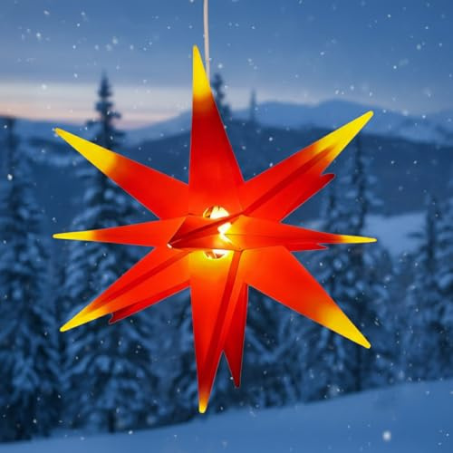 3D Batterie Außenstern Kaspar, Weihnachtsstern, Ø 55 cm 4xAA rot/gelb offen | Wetterfest, 18 Spitzen, einfacher Aufbau, inkl. 7 m Kabel, LED Leuchtmittel, ideal für Terrassen, Balkone, Gärten