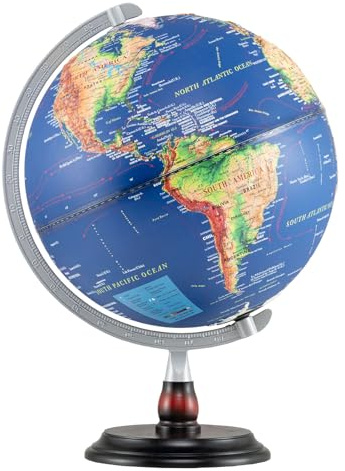 LIFEZEAL 30 cm ljusglob, upplyst glob med stabil fot, antikjordglob med geografisk lättnad och timspindlar, geografisk elevlobus för studier och dekoration