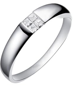 Mesnt 14K White Gold Smooth Promise Ring for Men with 4Pcs Diamond, Size W 1/2