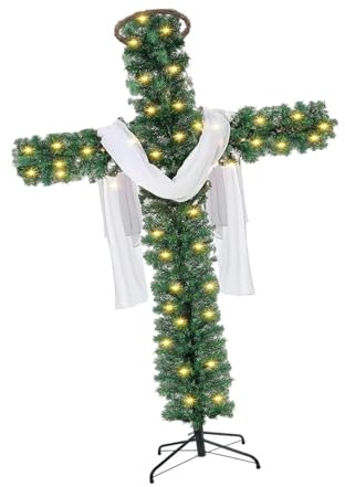 Fenteer Weihnachtsbaumkreuz, stehendes Kreuz, dekorativer Ständer mit Beleuchtung, Ornament für Café, Restaurant, Party, Innenbereich, Geschäft, 1.5 Mio