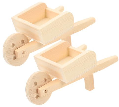 WEKAMOS 2pcs Miniature Wooden Wheelbarrows Dollhouse Cart Models, Natural Color Mini Wheelbarrows for Dollhouse Decoration and Garden Miniature Scenes