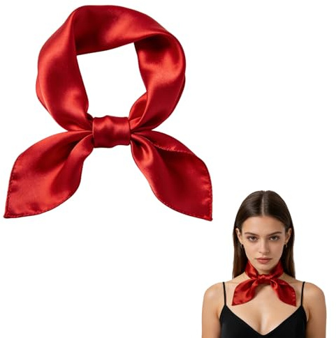 Aisikoo Damen Seidentuch Rot 70x70cm, Roter Schal Satin, Elegantes Halstuch Damen Seide Optik, Modische Halstücher, Rotes Halstuch als Bandana & Kopftuch, Quadratisch, Geschenk