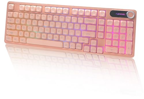 OUSEITECH 98-Key Silent Membrane Keyboard (Foundation-Style), Wired Connection, RGB Backlighting, Built-In Metal Knob, Compatible with Windows/Android/Mac