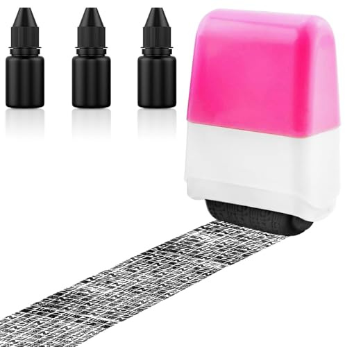 Datenschutz Rollstempel, Rollstempel für Identitätsdiebstahl, Adressen SchwäRzen Stempel mit 3 Tintennachfüllungen, Datenschutzstempelrolle für ID-Kontodaten-Adressensicherheit, Rosa
