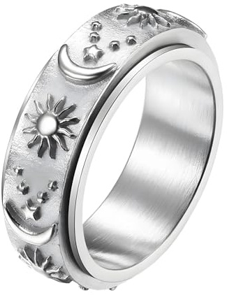 boxoon Sun Moon Star Spinner Joint Ring Drehbarer Titan Stahl Fingerring