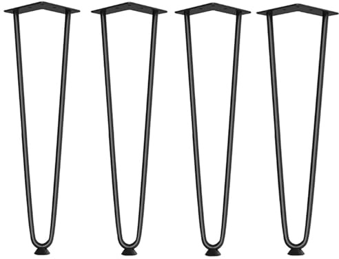 GFYHTN 4pcs Pied de Table Metal, Noir Pieds de Tables en épingle avec Vis et Protecteurs de Sol, Pieds de Meubles pour Canapés Basse Table à Manger(15cm)