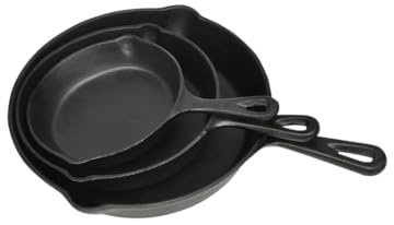 3-Piece Steak Pan Set Cast Iron Extra Large Frying Pans Diameter 17, 21, 27 cm for Induction Cooker Oven Grill Plate Ideal for Frying, Braising, Roasting Meat, Vegetables, Fish
