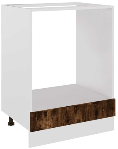 Roanoer Armoire de four Lyon - 60 x 46 x 81,5 cm - Meuble bas de cuisine pour four encastrable et micro-ondes - En bois - Corps en chêne fumé avec pieds réglables en hauteur