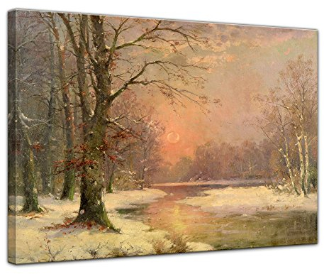 Bilderdepot24 Bild auf Leinwand | Adolf Kaufmann - Sonnenuntergang in Winterlandschaft in 50x40 cm als Wandbild | Wand-deko Dekoration Wohnung alte Meister | NEU-180226-50x40-siw