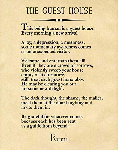 Rumi Quote The Guest House Poem by Rumi Inspiring Poem Guest House Decor Guest House Wall Art Poetry Sign Poetry Wall Art Poem Decor (13cm x 18cm, Parchment)