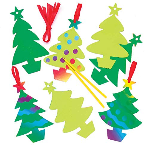 Baker Ross Christmas Tree Scratch Art Decorations Pack of 10 - Christmas Decoration Craft Kit for Kids, Festive Craft Activities for Children (AR787)