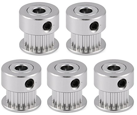 Tonysa 5 Stücke 2GT 5mm Zahnriemenscheibe, 5 PCs 20 T Bohrung 20 Zähne Zahnriemen,Aluminium Zahnriemenrad Kit für 3D Drucker mit glänzender Oberflächenerscheinung(5mm)