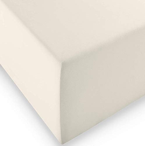 fleuresse 1119 XXL Jersey Stretch Spannbetttuch (96% Baumwolle, 4% Elasthan), mit Rumdumgummizug, Ökotex 100, für Matratzen bis 40 cm Höhe, 140 x 190-160 x 220 cm, Champagner