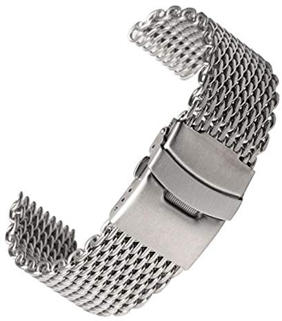 ZXF Uhrenarmband Silber 18mm / 20mm / 22mm / 24mm Edelstahl Milanese Haifisch Netz Uhrenarmband-Bügel-Ineinander Greifen Metall-Armbänder Armband for Uhr Armband