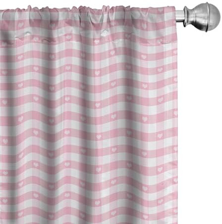 ABAKUHAUS Kariert Vorhänge, Gardinen, Romantische Kinder, Fensterbehandlungen für Wohnzimmer Schlafzimmer Dekor, 2 Stück 75 cm b x 245 cm h, Baby-Rosa-Weiß