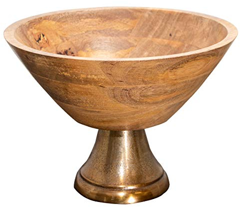 Antikas - Frutero redondo, madera, base de aluminio, cobre.