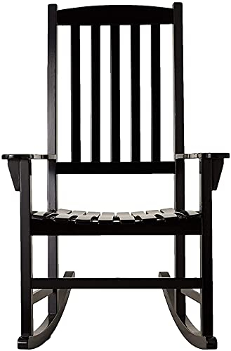 MU Außengarten Schaukelstuhl Für Schwere Erwachsene, Holz Rocker Lounge Chair Für Terrasse, Veranda, Rasen, Wohnzimmer Amp; Schlafzimmer, Laden 150 Kg,Schwarz