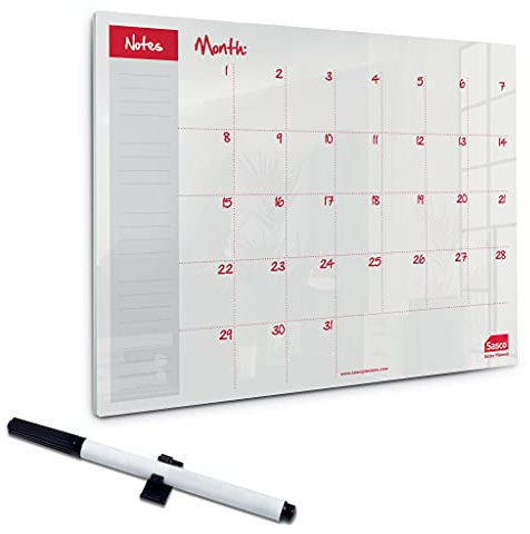 Sasco Semi Transparent Acrylic Mini Whiteboard Monthly Planner, Desktop, Frameless, Dry Erase, 600 x 450, Includes Whiteboard Pen, 2410186