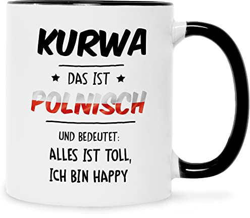 Bedruckte Tasse mit Spruch - Alles toll Kurwa - Lustige Sprüche Tasse als Geschenk für Freunde - Geschenk für Sie & Ihn - 330 ml - Kaffeetasse Kaffeebecher - Farbe: Schwarz & Weiß