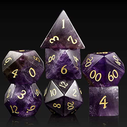 DNDND Amethyst-Kristall-DND-Würfel-Set, 7-teilig, D&D-Würfel mit wunderschöner Geschenkbox für Dungeons and Dragon Tischspiel (Amethyst)