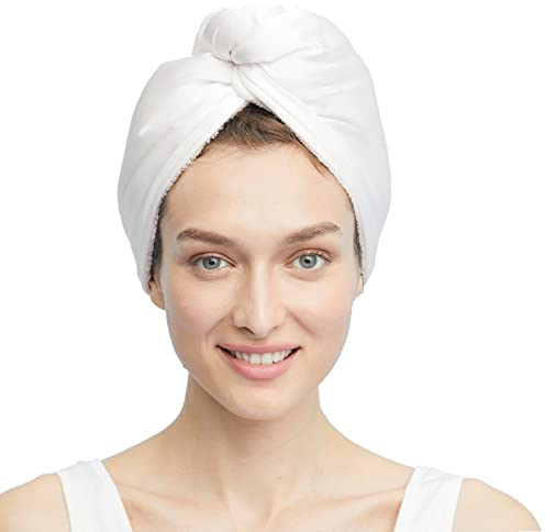LilySilk Seide Haarturban mit Knopf Schnelltrocknendes Haartuch Kopftuch für Lange Haar Handtuch Haarhandtücher,NATÜRLICHES Weiss