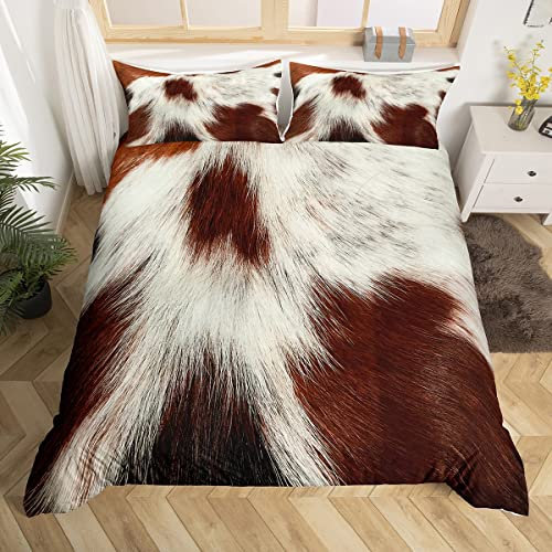Loussiesd Kuhfell Bettwäsche Set 135x200cm Kuhfell Braun Weiß Betten Set für Kinder Jungen Mädchen Jugendliche 3D Tiere Thema Bettbezug Set Atmungsaktiv Wildtier Dekor Zimmerdekoration