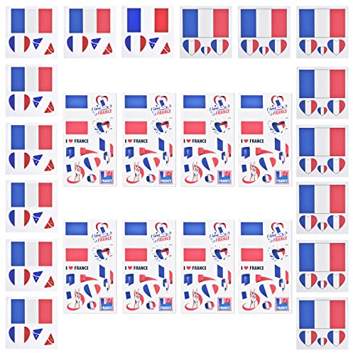 AhfuLife 24 Feuilles Tatouage Drapeau France, Drapeau Français Tatouages Temporaire Imperméable Pour Coupe du Monde, Le Fnas de Euro Football Coupe, WM Party Décorations