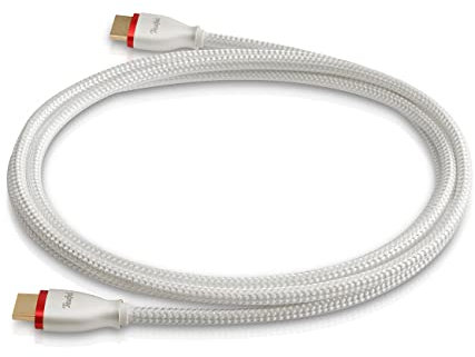 Teufel HDMI-2.1-Rundkabel Highspeed HDMI-Kabel, 4K 3D bei 50/60p, 8K-Übertragung, Vergoldeter Anschluss (Weiß, 2,0 m)