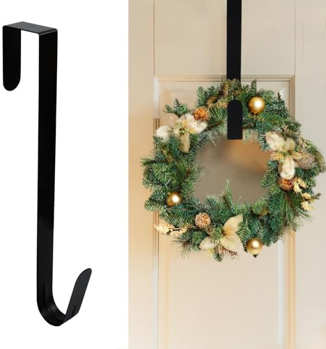 Wreath Hanger for Front Door, Metal Wreath Door Hanger, Over The Door Wreath Hanger for Christmas Halloween Wreath & Daily Use
