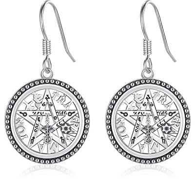 Ohrringe Pentacle Sterling Silber 925, Ohrringe Pentagramm Damen, Ohrringe Frauen Tetragrammaton, Pentagramm Schmuck für Frauen