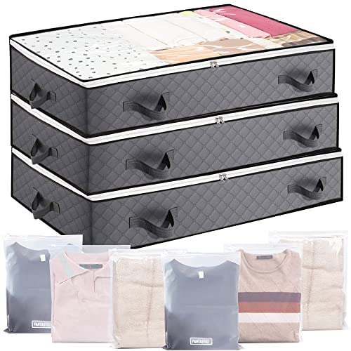 YUETOGUO Underbed Storage Bags Foldable 3Pcs Large Under Bed Storage Box with 6 pcs Large Clothes Storage Bag,Under Bed Storage Bag with Reinforced Handle for Clothes Quilts Blankets Bedding
