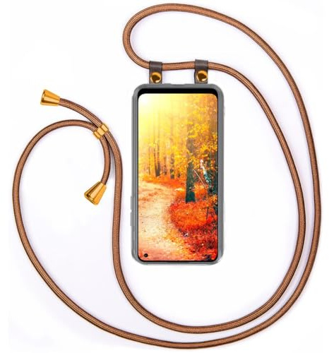 moex Handykette für OnePlus Nord CE 2 Lite 5G Hülle mit Band abnehmbar, Handyhülle mit Kette zum Umhängen, Handyband 155 cm lang Stoff Kordel Umhängehülle, Handy Umhängeband, Golden