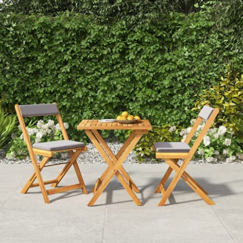 Chusui 3-TLG. Bistro-Set Klappbar mit Kissen, Bierzeltgarnitur, Gartenbar, Biertisch Bierbänke, Garten Möbel, Gartenmöbel Set, Balkonmöbel, Massivholz Akazie