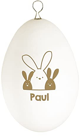 Herz & Heim® Gravierte Ostereier zum Aufhängen/verschiedenen Motive/mit Wunschname/Dekoration DREI Häschen
