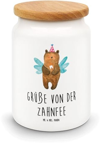 Mr. & Mrs. Panda Vorratsdose Bär Zahnfee - Geschenk, Aufbewahrungsdose, Keksdose, Milchzahn, Leckerlidose, Keramikdose, Erster Zahn, Teddybär, Teddy,
