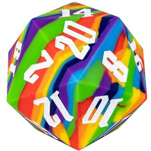 IUSTIDIE D20 - Dadi singoli in silicone da 55 mm, a 20 lati, giganti, D20, grandi D20, colori arcobaleno, morbidi e confortevoli al tatto, buttafuori perfetti, per giochi di ruolo di D&D per bar, pub,