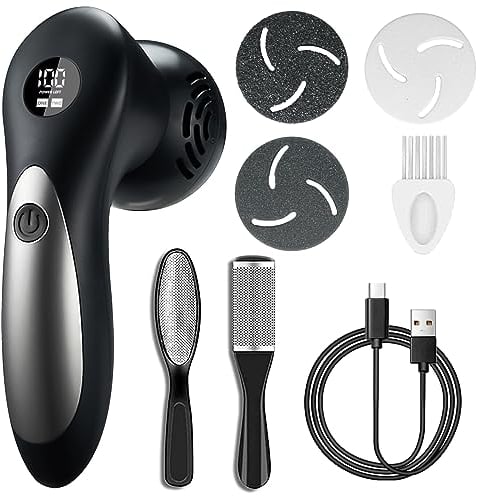 Rapeuse Pieds Electrique, Rappe Pieds Pédicure Rechargeable, Ponceuse Pieds Râpe pieds IPX7, Gratte Lime Soin Callosité Gommages Pieds Peau dure Peau Morte avec 3 Têtes de Ponçage de Rechange
