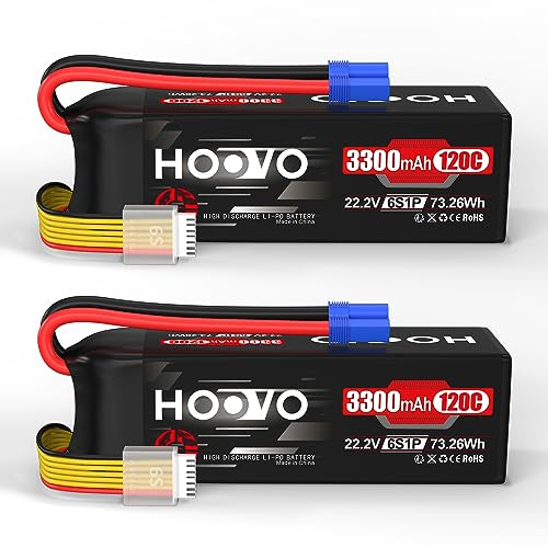 6S Lipo Akku 3300mAh 120C 22,2V RC Batterie mit EC5 Stecker SoftCase Lithium-Polymer Batterien HOOVO für RC Auto Flugzeug Boot LKW Drohne FPV Hobby (2 Stück)