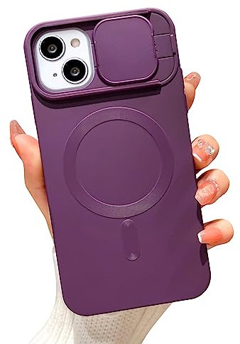 Fycyko Coque Magnétique Compatible iPhone 13 / iPhone 14, Compatible avec MagSafe,Coulissante Camera Protection Antidérapant Housse Silicone TPU Bumper Etui pour iPhone 13/14 6,1 Pouces - Violet