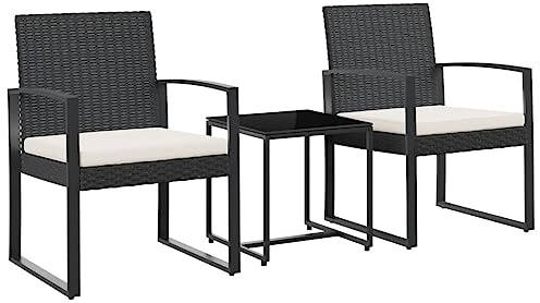 vidaXL 3-TLG. Garten-Essgruppe mit Kissen Schwarz PP-Rattan