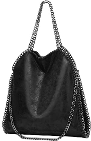 Obelunrp Kettenbeutel, PU -Lederschwarze Handtasche mit Kettengriff, Damenbeutel mit großer Kapazität, ungezwungene Einzelumhängentasche für Frauen einkaufen Dating