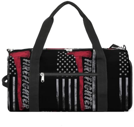 NELife America Flag Firefighter Sport Gym Duffle Travel Bag with Shoe Compartment,Wet Pocket for Men and Women