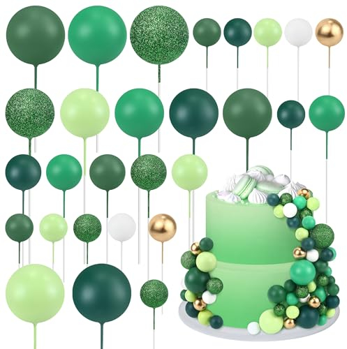50 Pcs Ball Cake Topper Green Mini Balloons Cake Topper Pearl Balls Cupcake Picks Round Ball Cake Insert Topper Baking Decoration Multi Size Cake Balloon for Birthday Wedding Baby Shower