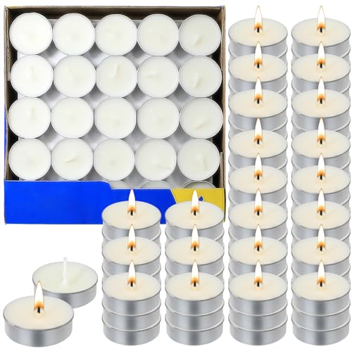 Scent-Hi Tea Light Candeline Set di 100 Pezzi, Candele Bianche, Lumini Bianchi Non profumati per scaldavivande, decorazioni, gastronomia
