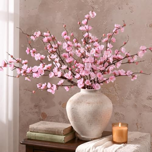 Waipfaru 4 Pcs Faux Cherry Blossom Decor, 36'' Long Stem Artificial Flowers for Tall Vase, Cherry Blossom Tree Branches for Floral Arrangements Wedding Spring Decorations (Pink)