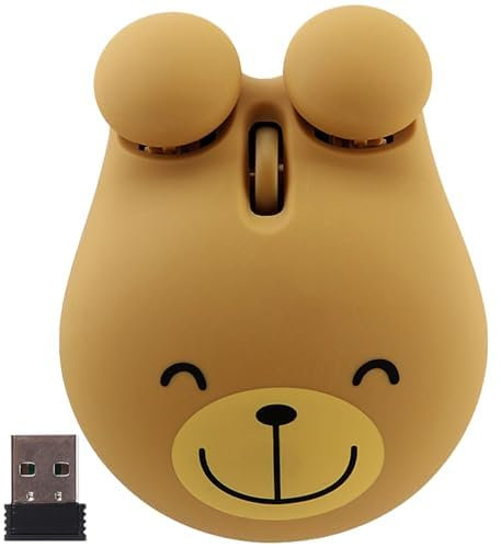 KeautFair Wireless Mouse - Cute Animal Bear Shaped, Portable USB, Ergonomic Design, 2.4GHz, 1200 DPI, Quiet, Gift for Kids & Children (Brown)
