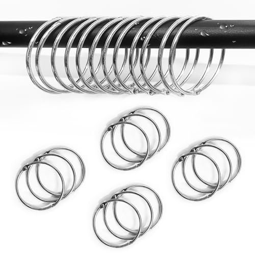 12 Pack Metal Round Shower Ring Hooks, Silvery O Rings Rustproof Shower Curtain Hooks,Shower Curtain Rings for Bathroom, Metal Bath Curtain Rings, for Bathroom, Changing Room, Windows, Home Hotel.50mm
