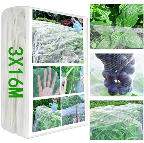 Garden Netting - 3 x 16M, Insect Netting for Veg Patch Fine Mesh, Raised Bed Plant Covers Netting, Garden Tunnel Screen Barrier Net Protect Crop Vegetable Flower From Insect Pests Birds