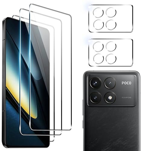 zZjoOoj [5 Piezas Protector de pantalla para Xiaomi Poco F6 Pro, 3 Piezas de pantalla de vidrio templado+2 Piezas de Protector de Lente de Cámara,Sin Burbujas