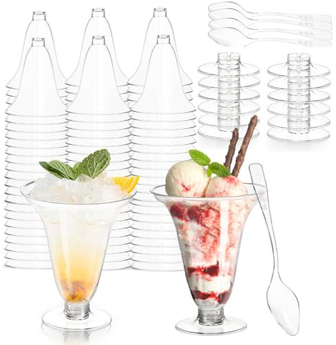 Yopay 90 Pack 3oz Mini Plastic Martini Glasses, Dessert Cups with Spoons, Disposable Shooter Cups, Clear Cocktail Wine Cup, Small Ice Cream Bowl for Tasting Party Desserts Appetizers